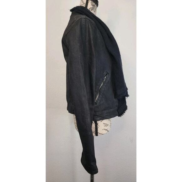Free People Drape Front Moto Waxed Biker Jacket Womens Size 4 Black OB418010 - Picture 9 of 15
